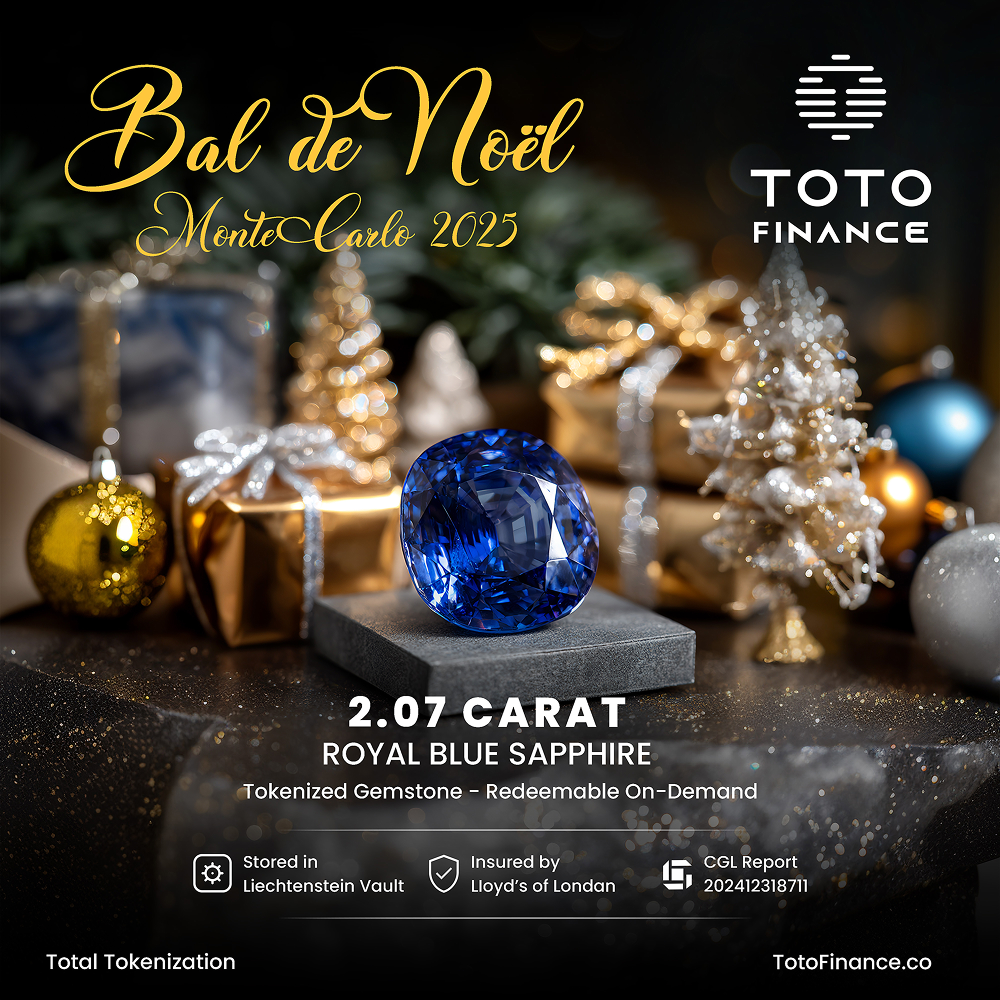 Tokenized sapphire (Digital Twin), highlighting digital ownership and on-chain provenance.